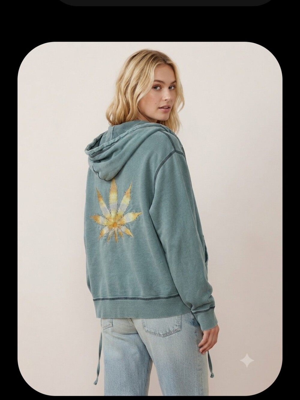 Lucky Brand Leaf Acid Wash Hoodie